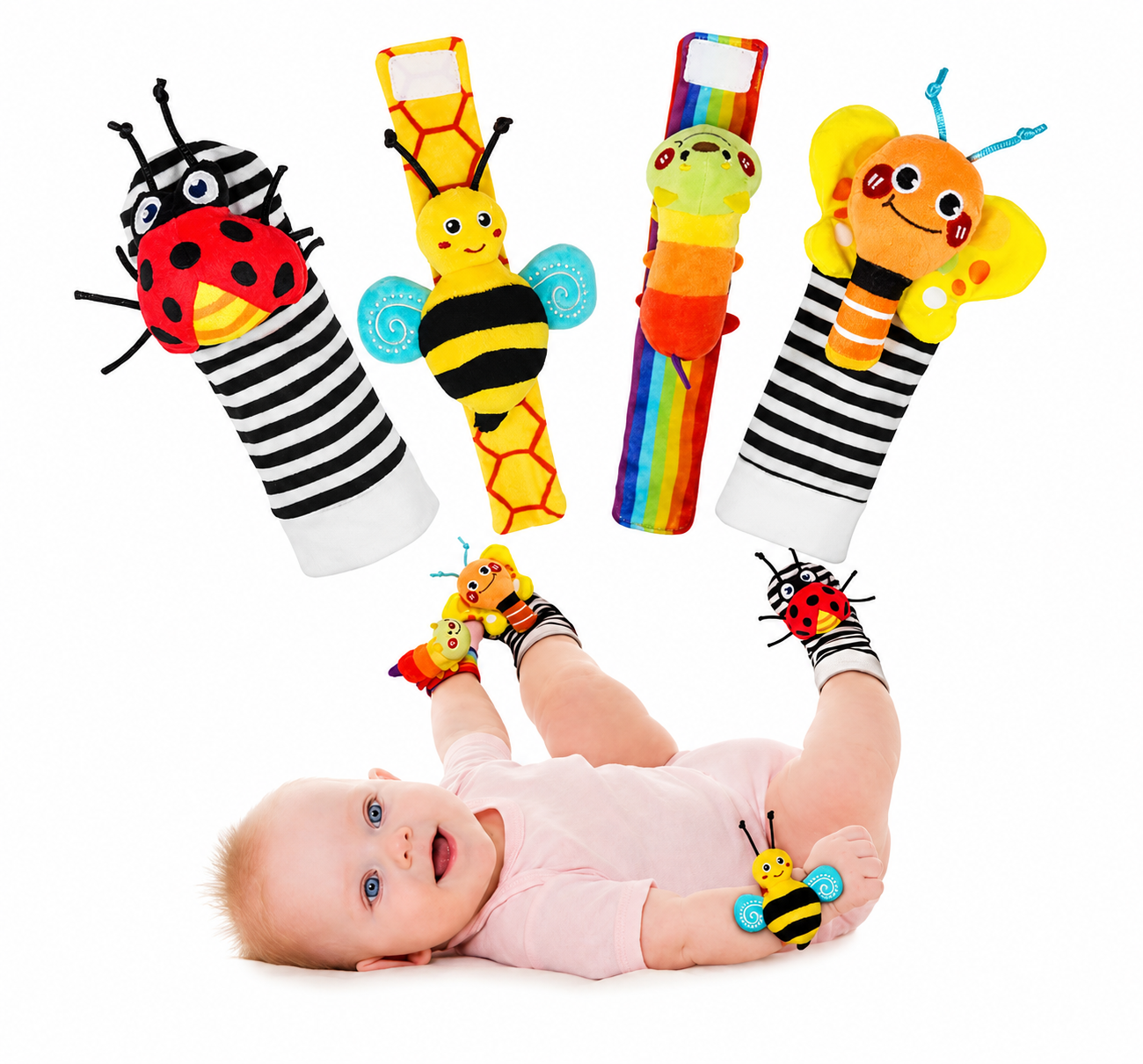 Baby sensory wrist rattles